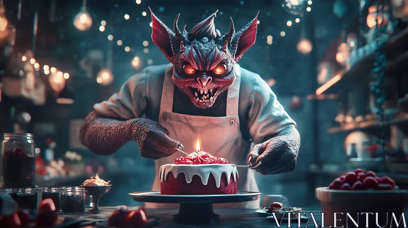 Horned Baker's Delightful Cake Decorating AI Image