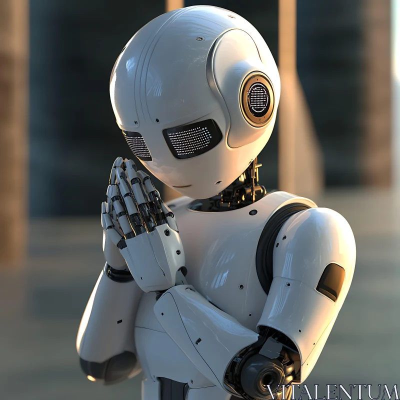 Advanced AI Robot in a Reflective Pose AI Image