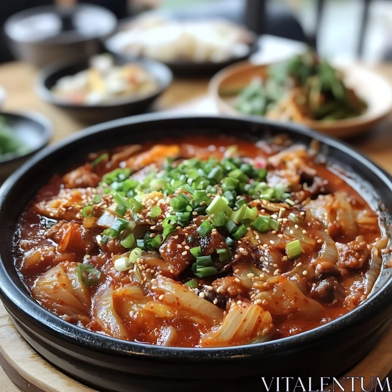 Flavorful Korean Hot Pot with Garnishes AI Image