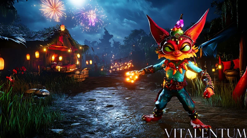 Whimsical Character in a Night Festival AI Image