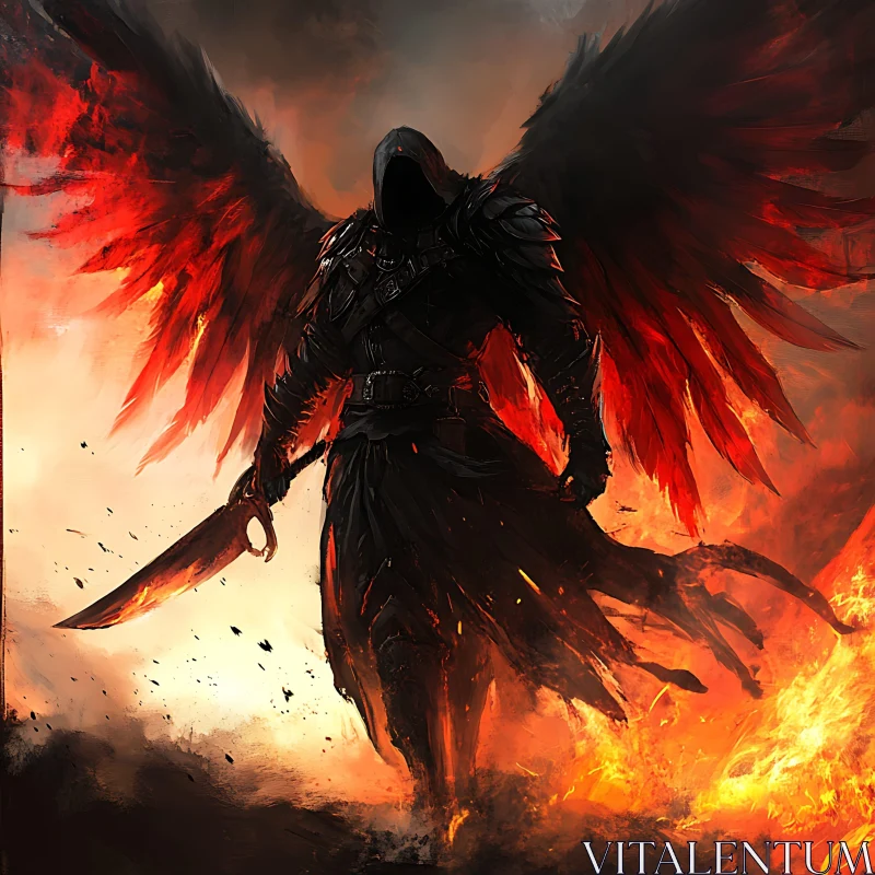 AI ART Dark Angel with Sword in Fire