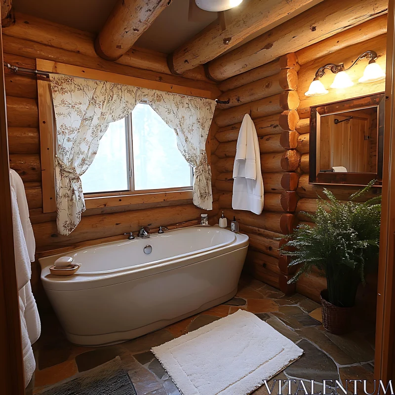 AI ART Cozy Log Cabin Bathroom Interior