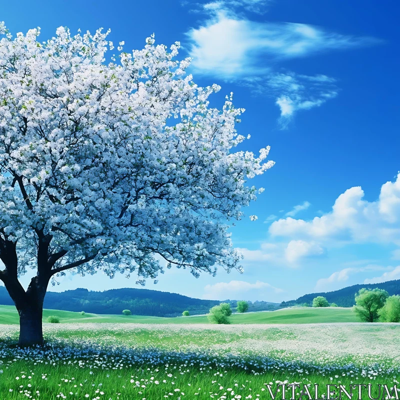 Spring Blossom Meadow Landscape AI Image