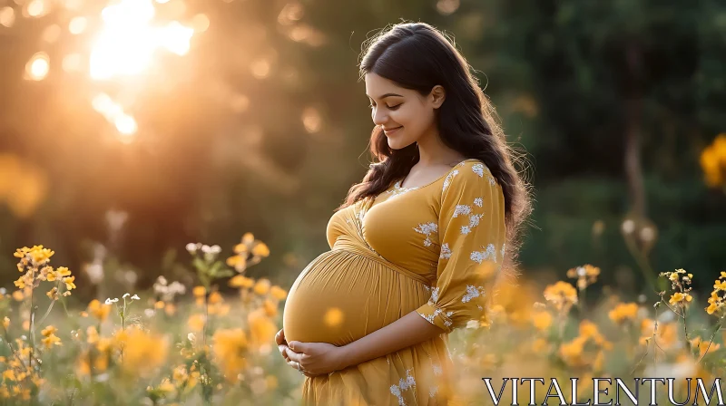 AI ART Pregnant Woman in Floral Field