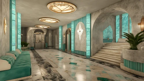 Turquoise Accented Interior Hallway