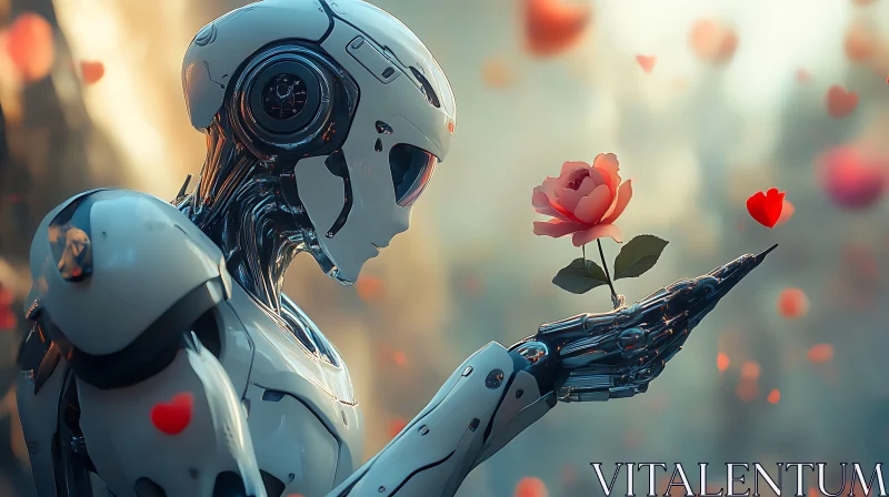 AI ART Cyborg with Rose and Hearts