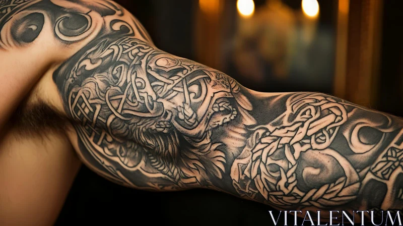 Mythical Arm Tattoo in Black and Grey AI Image