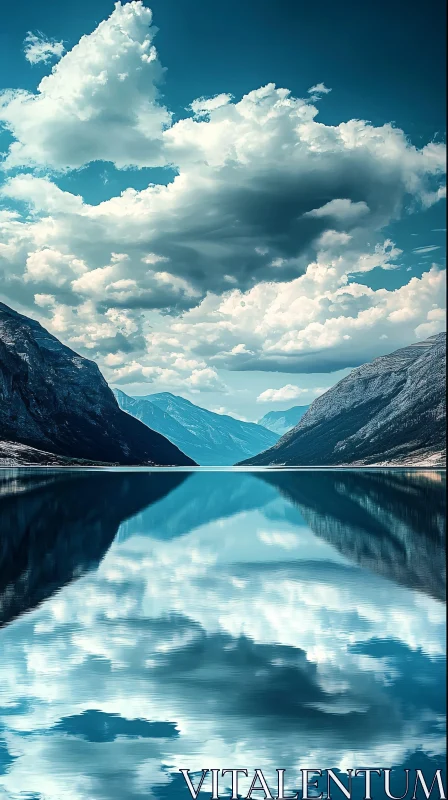 AI ART Calm Waters Reflecting Mountains and Clouds