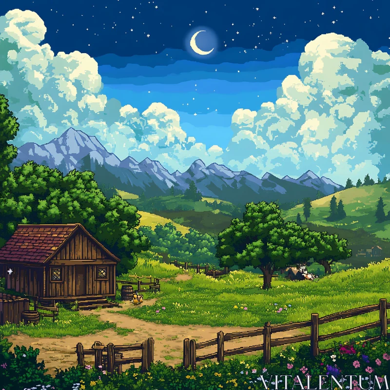 AI ART Charming Pixel Art Cabin Landscape