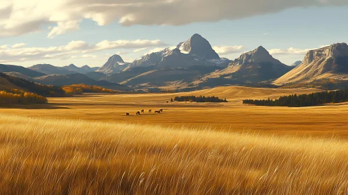 Scenic Mountain Landscape with Horses