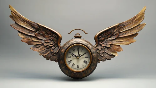 Bronze Clock with Wings Sculpture