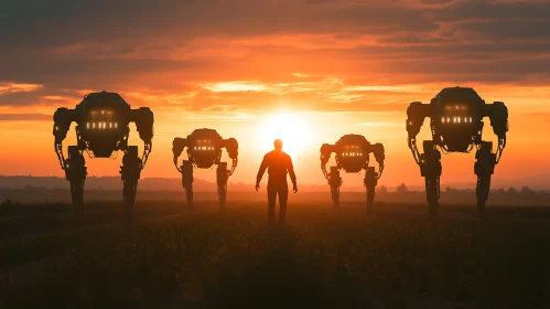 Sunset Encounter with Giant Robots