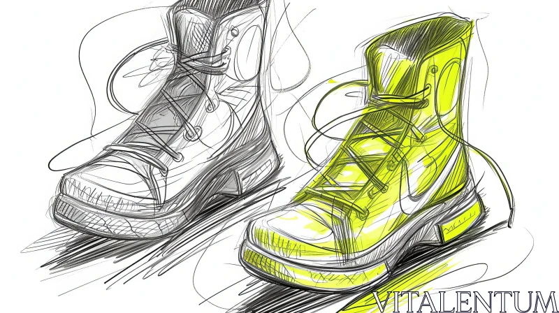Black and Yellow Leather High-Top Shoes for Men, Women, and Children AI Image