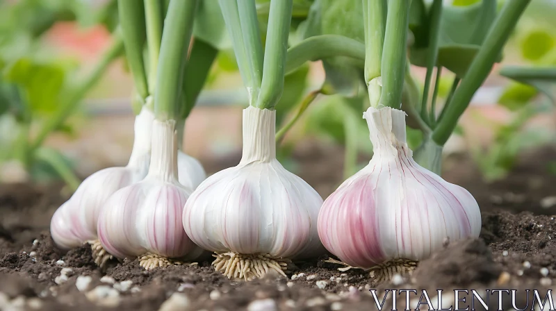 Homegrown Garlic with Green Shoots AI Image