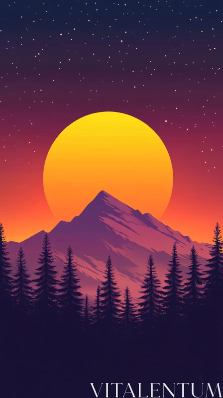 Silhouette of Mountain and Trees at Twilight AI Image