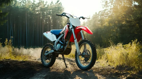 Red Dirt Bike on Forest Trail