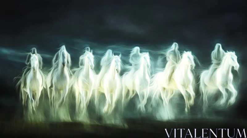 Ghostly Riders on White Horses Art AI Image