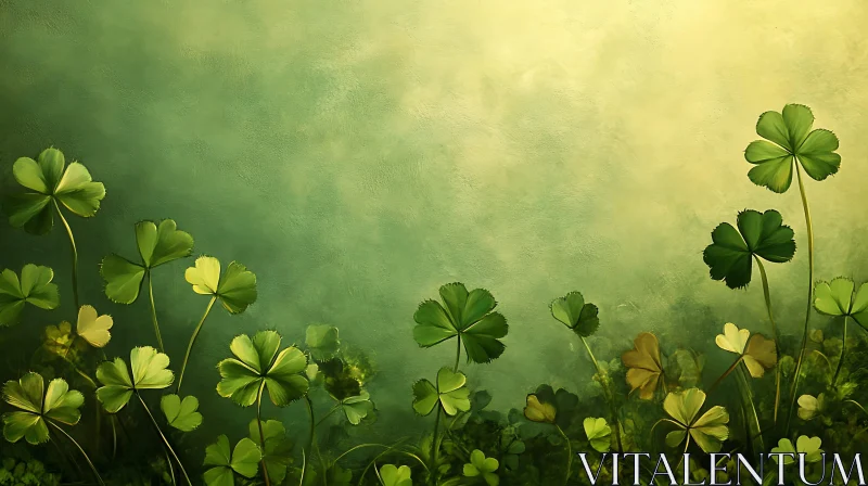 Clover Field Painting Greenery AI Image