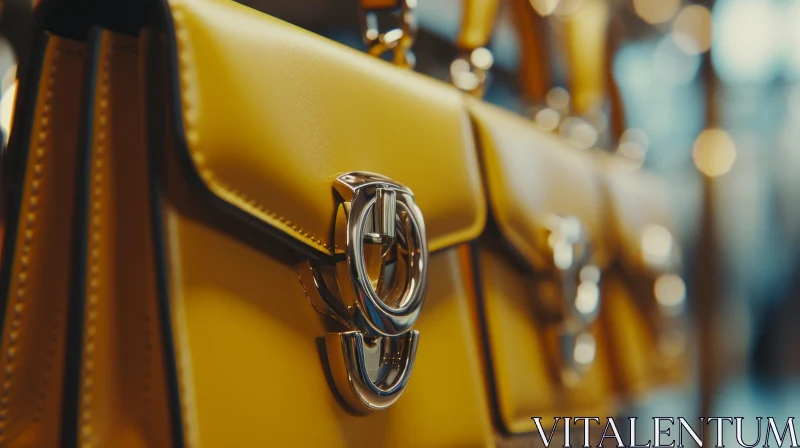 Exquisite Yellow Leather Handbag with Silver Metal Buckle | Close-up AI Image