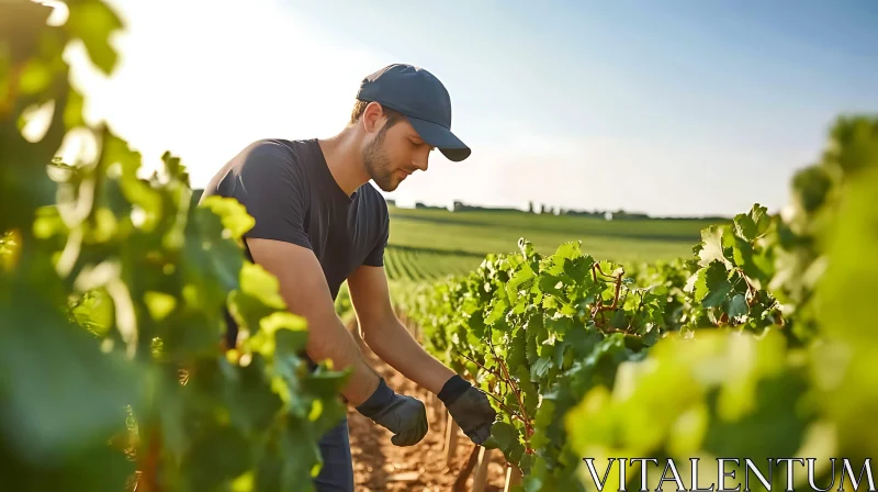 Man Working in Vineyard AI Image