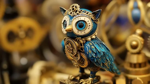 Blue Mechanical Steampunk Owl