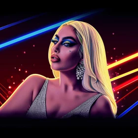 Glamorous Lady Gaga with Neon Lights