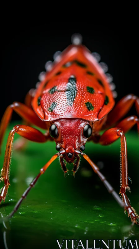 Red Bug on Leaf - Detailed Animal Portrait AI Image