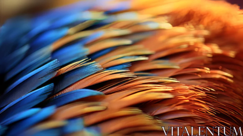 Stunning Close-Up of Orange and Blue Bird's Tail Feathers AI Image