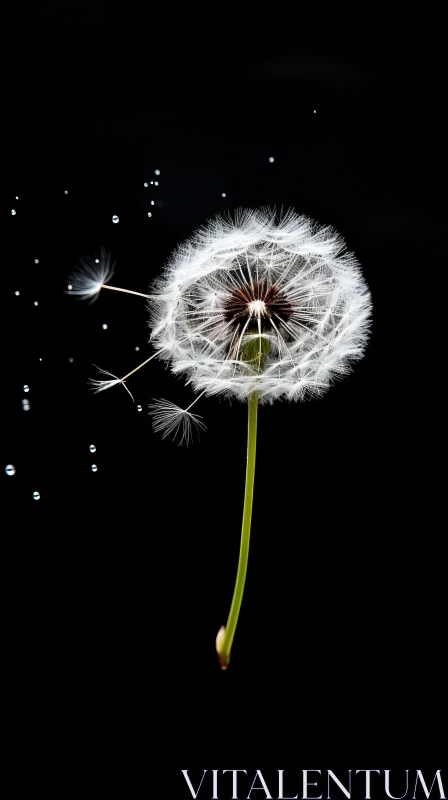 White Dandelion Against Black Background: A Study in Contrast AI Image