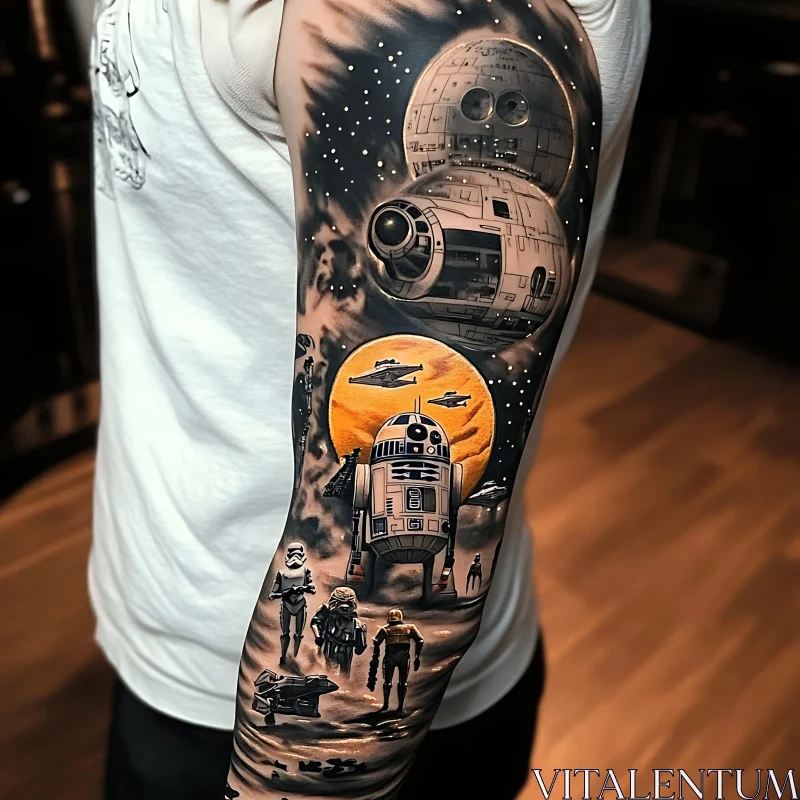 Detailed Sci-Fi Tattoo Sleeve with Celestial Theme AI Image