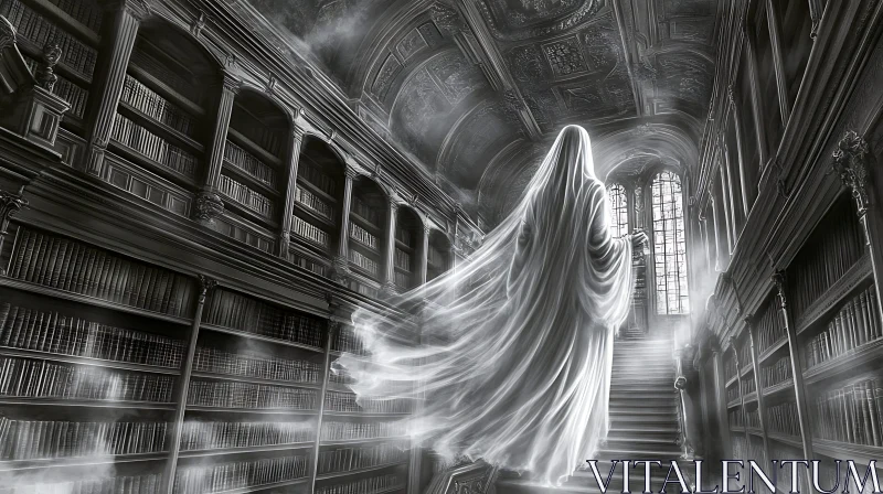 Ghostly Presence in the Library AI Image