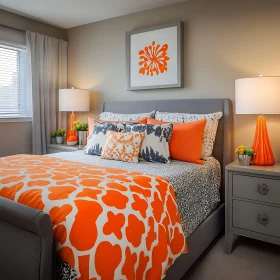 Modern Bedroom Design with Grey and Orange