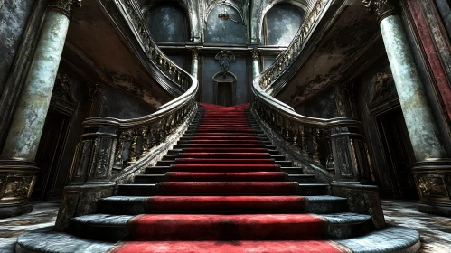 Ornate Stairway with Red Carpet