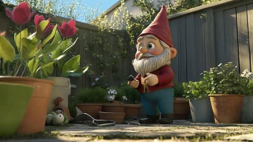 Whimsical Gnome in Sunny Garden