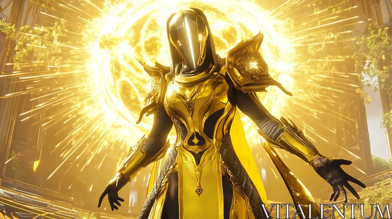 Celestial Warrior in Golden Light AI Image