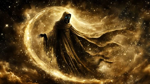 Mystic Figure in Cosmic Swirl