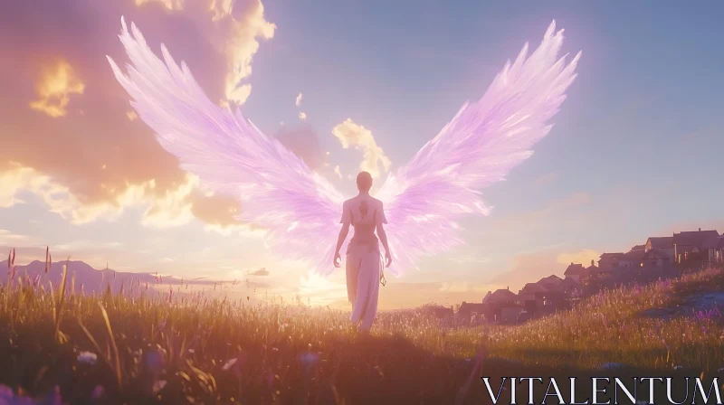 AI ART Ethereal Figure with Wings in Golden Field