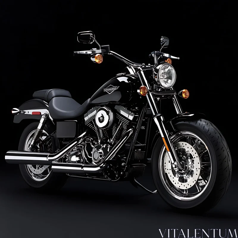 Shiny Chrome Motorcycle on Black Background AI Image