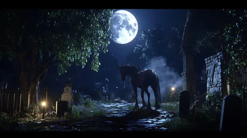 Moonlit Horse in Cemetery