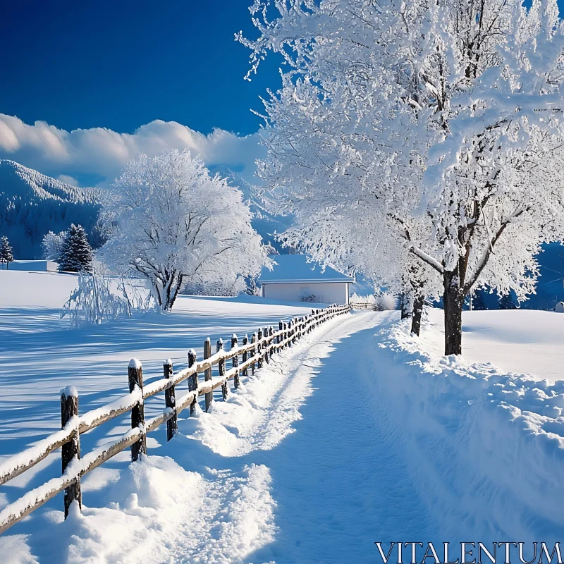 AI ART Snow Covered Trees and Pathway