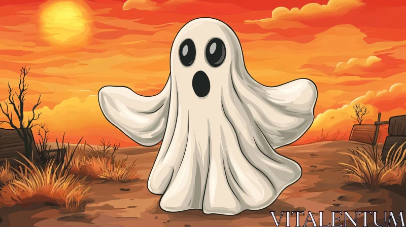 Cartoon Ghost at Sunset AI Image