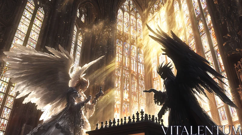 Chess Game of Angels in Cathedral AI Image