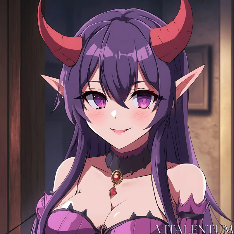 AI ART Charming Anime Demon with Red Horns