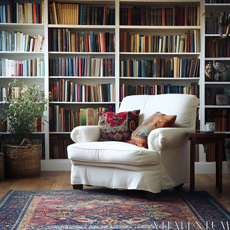 Cozy Armchair by the Bookshelf AI Image