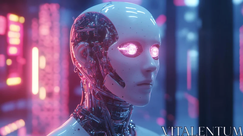 Advanced Cyborg with Neon Eyes AI Image