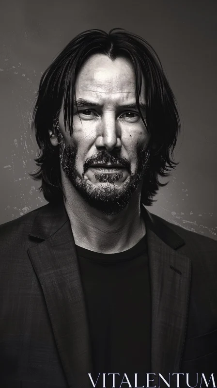 AI ART Intense Black and White Portrait of Keanu Reeves