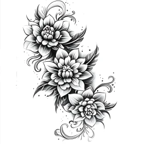 Intricate Black and White Flower Tattoo Art