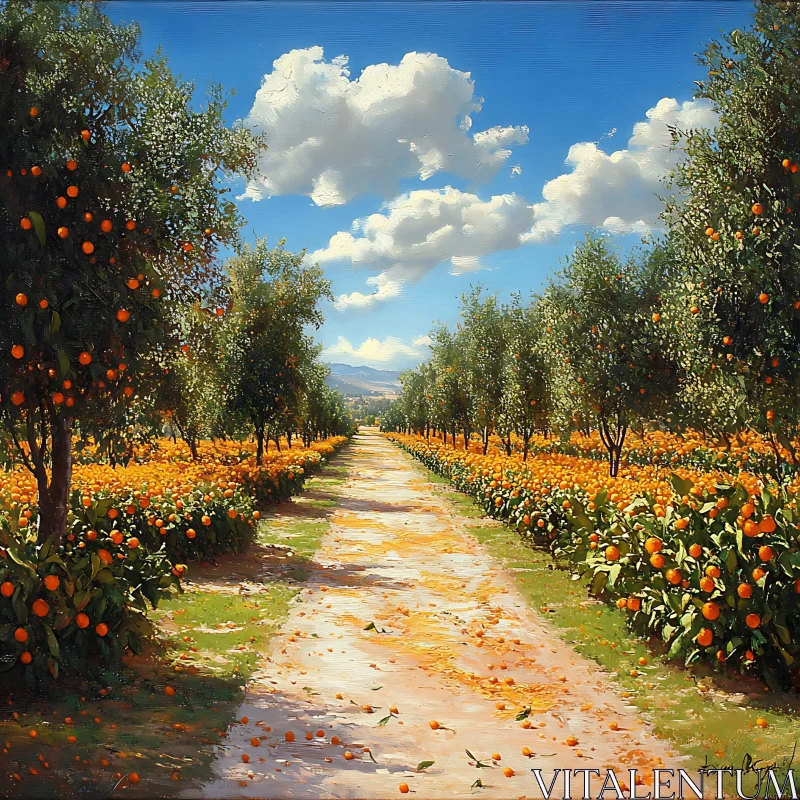 Sunlit Orange Grove AI Image