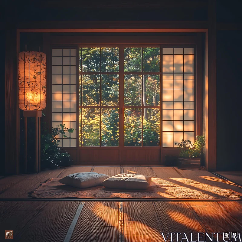 Zen Interior with Garden View AI Image