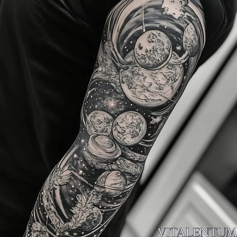 Cosmic Planetary Tattoo on Arm AI Image